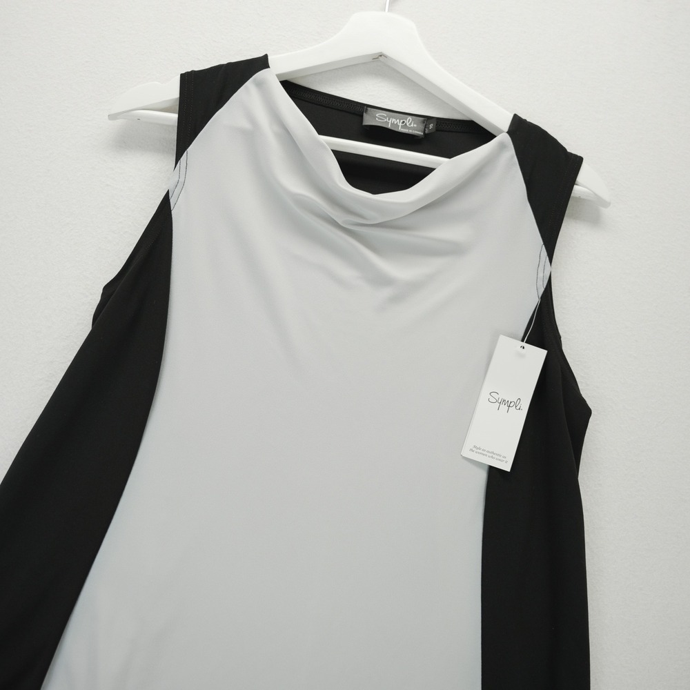 Sympli Slvless Matrix Cowl Top Platinum Black Colorblock Tank 21148CB Size 10